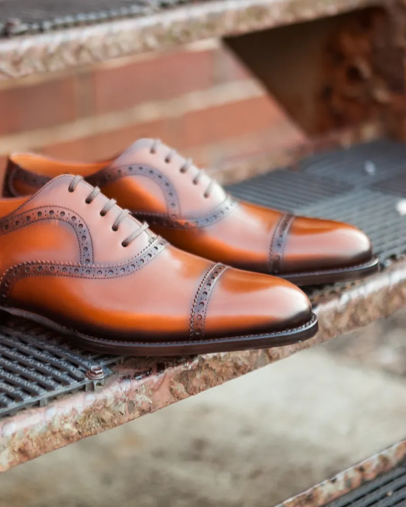 Cognac Brogue Cap Toe Oxford Shoe