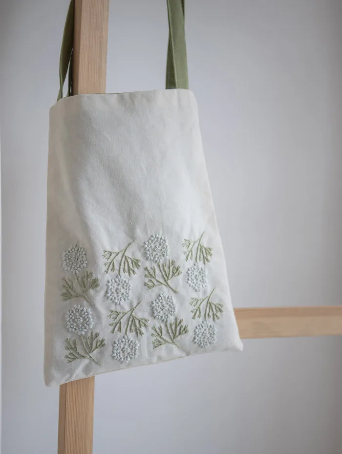 Custom Embroidered Tote Bag, Ivory Cotton-Linen with Mint Green Floral Design, Unique Handmade Gift for Her