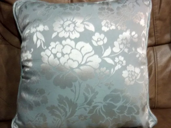 Damask Pillows set o f 3 in Light blue and brown, Pillow sets