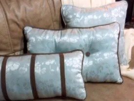 Damask Pillows set o f 3 in Light blue and brown, Pillow sets