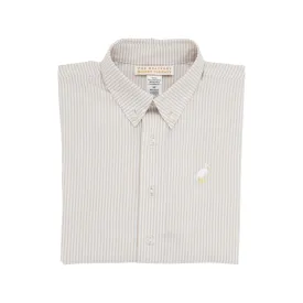 Dean's List Dress Shirt - Keeneland Khaki Oxford Stripe with Multicolor Stork