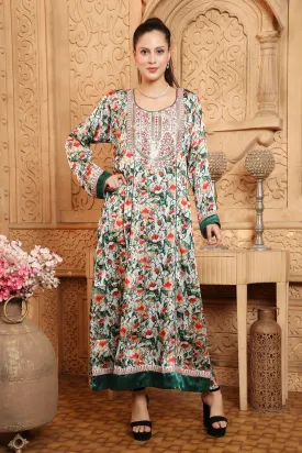 Designer Kaftan Green Digital Print Maxi Gown