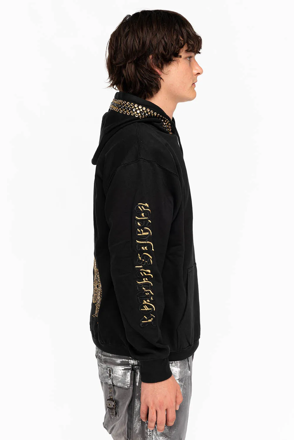 DRESSED UP PULLOVER HOODIE WITH CRYSTALS IN BLACK