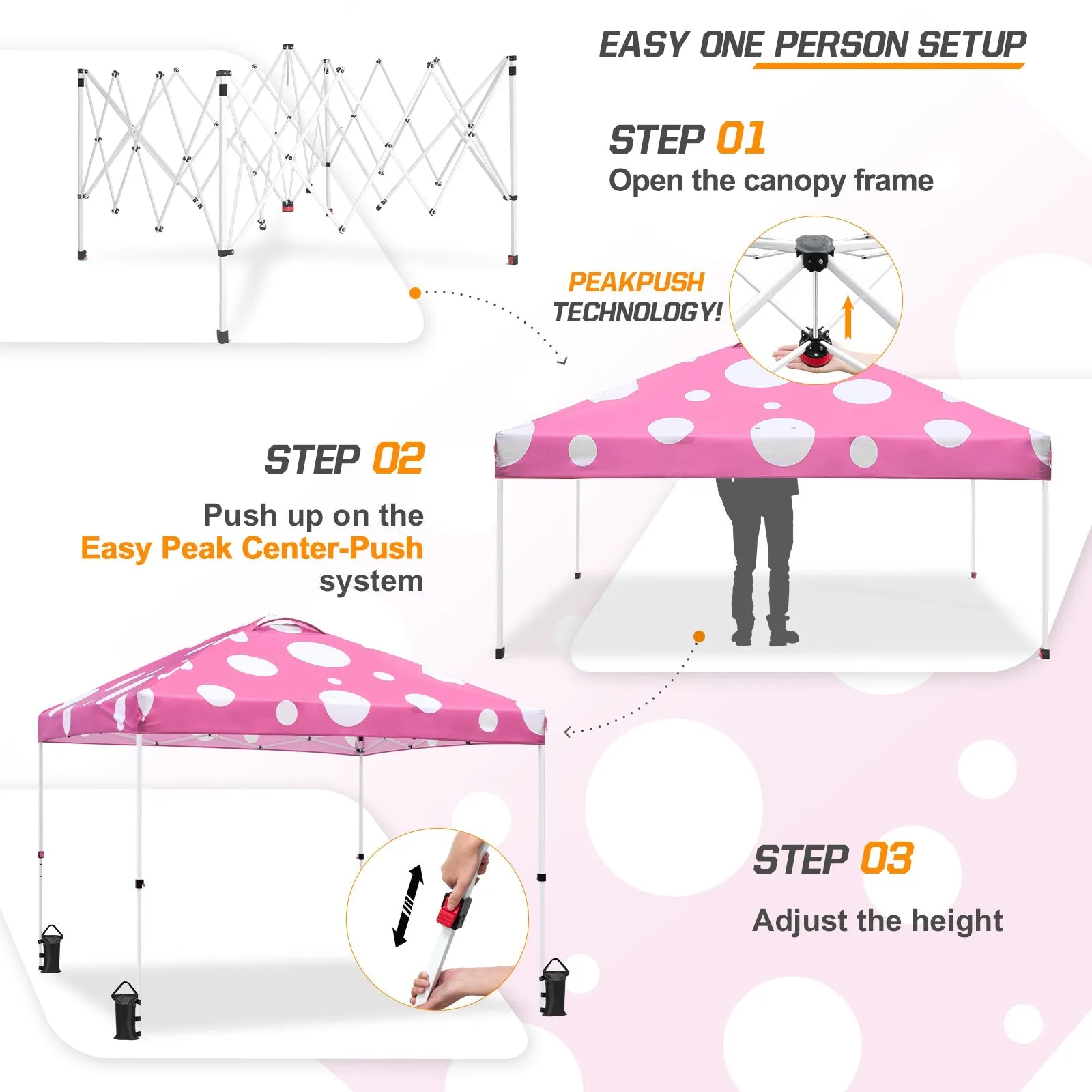 Eagle Peak SHADE GRAPHiX Easy Setup 10x10 Pop Up Canopy Tent (Pink Mushroom Top)