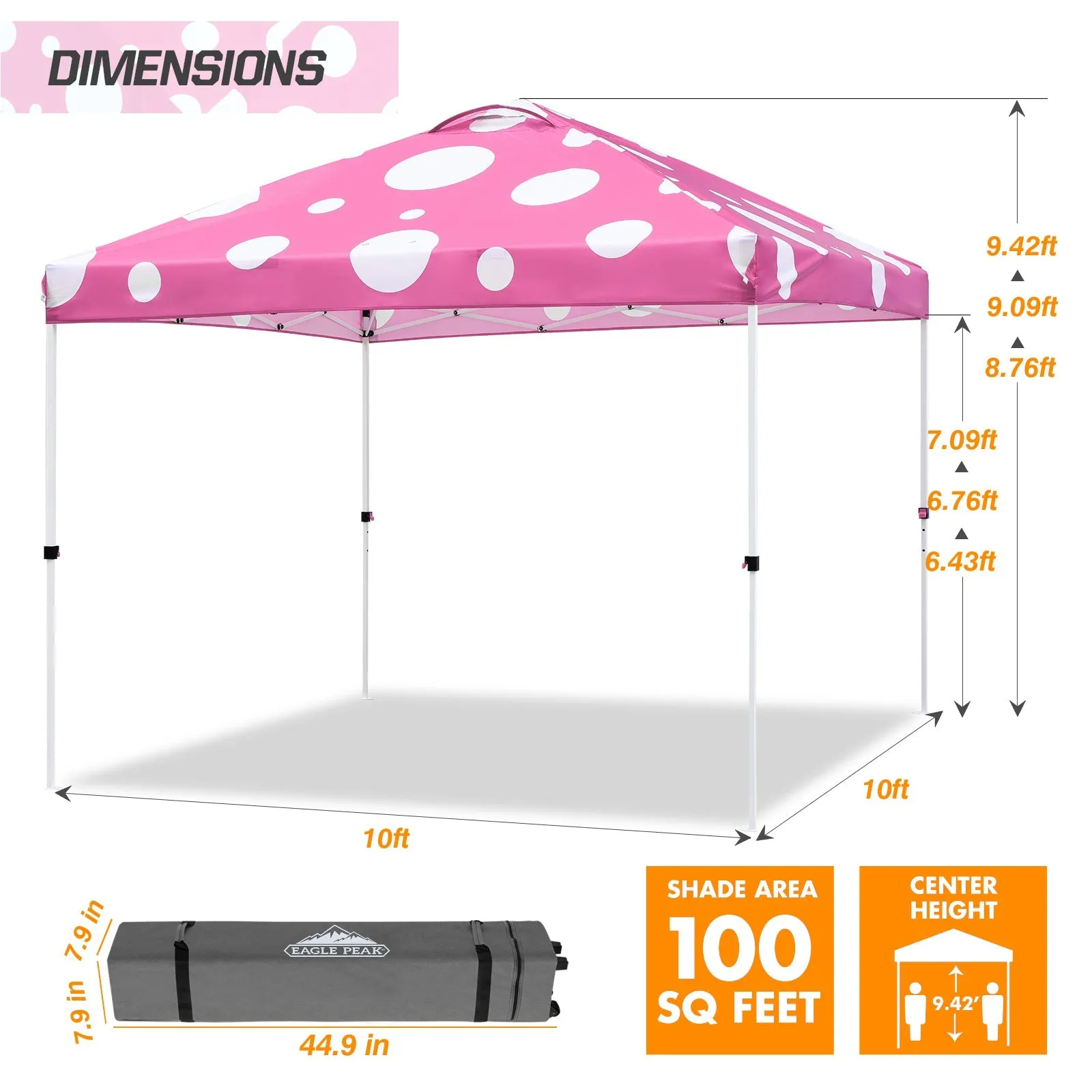 Eagle Peak SHADE GRAPHiX Easy Setup 10x10 Pop Up Canopy Tent (Pink Mushroom Top)