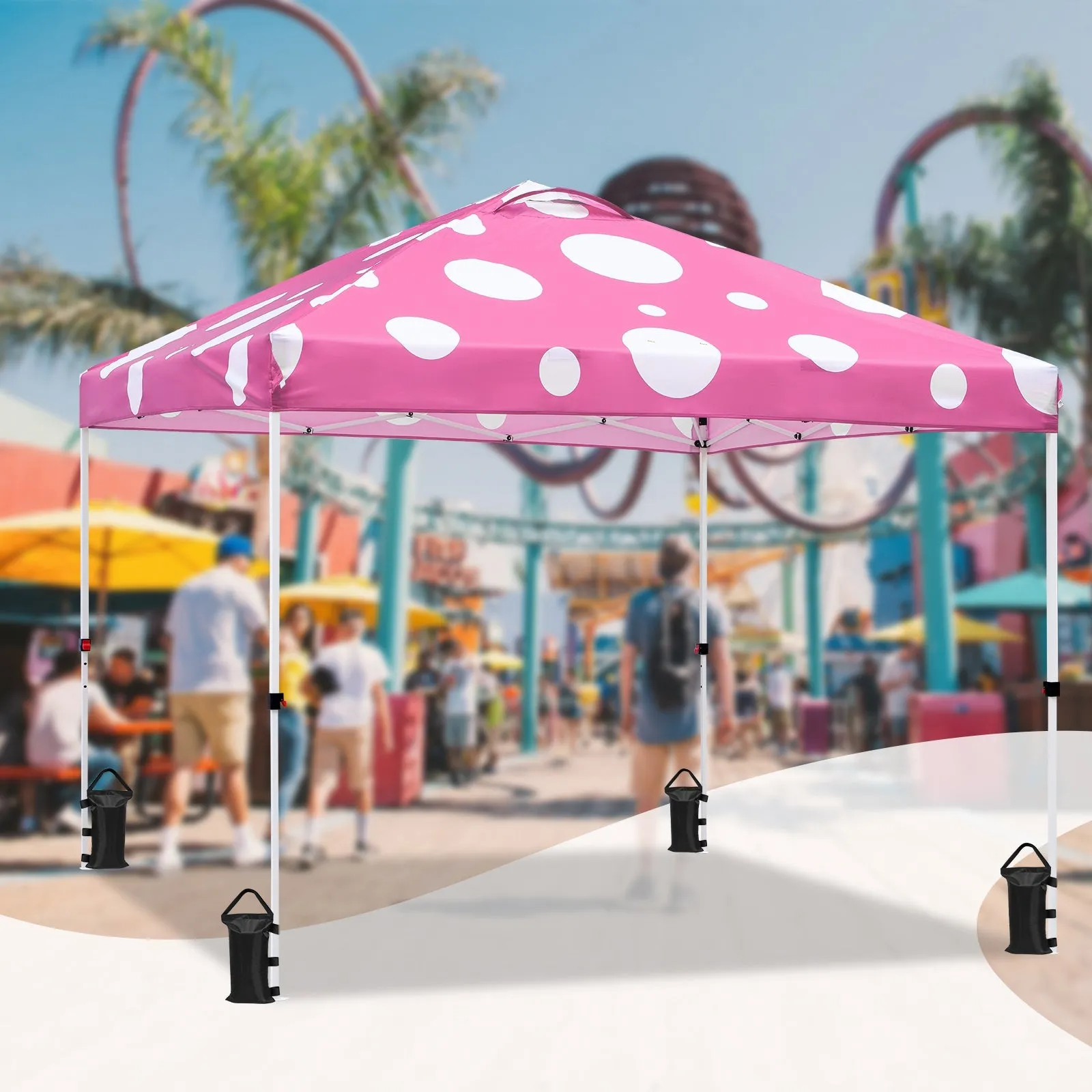 Eagle Peak SHADE GRAPHiX Easy Setup 10x10 Pop Up Canopy Tent (Pink Mushroom Top)