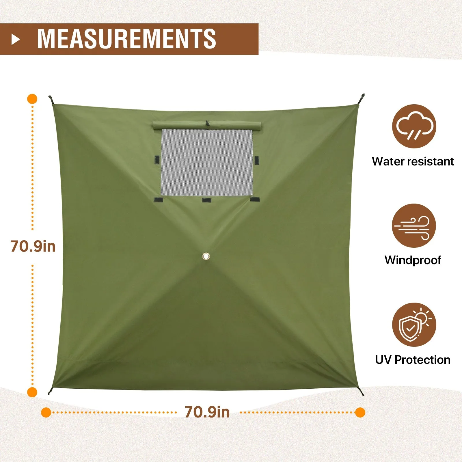 EAGLE PEAK Wind Screen Side Wall Panel with Window, Weather-Resistant, UV Protected and Waterproof, 2 Pack, Beige/Green