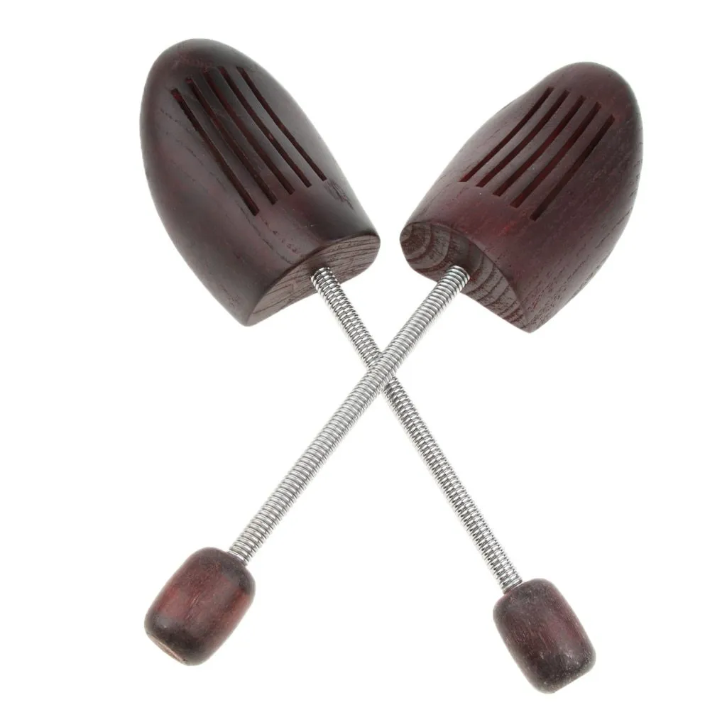 Elastic Wooden Dark Brown Shoe Tree 1 Pair