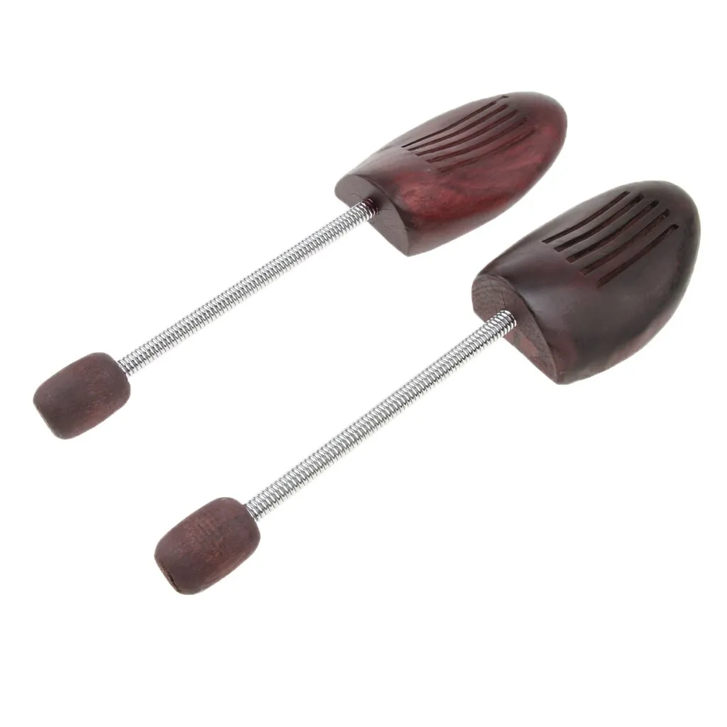 Elastic Wooden Dark Brown Shoe Tree 1 Pair