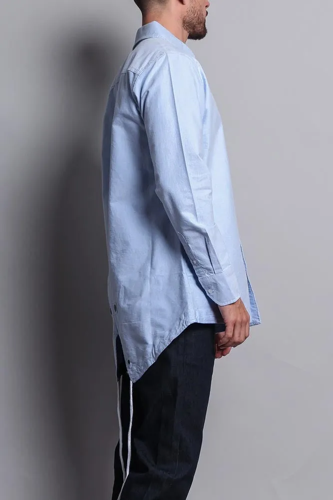 Elongated Fishtail Oxford Button Up Shirt