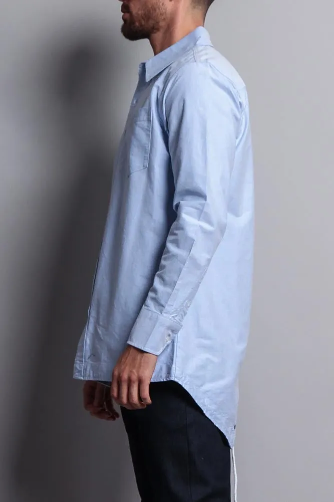 Elongated Fishtail Oxford Button Up Shirt