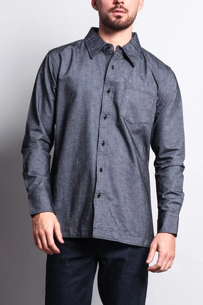 Elongated Fishtail Oxford Button Up Shirt