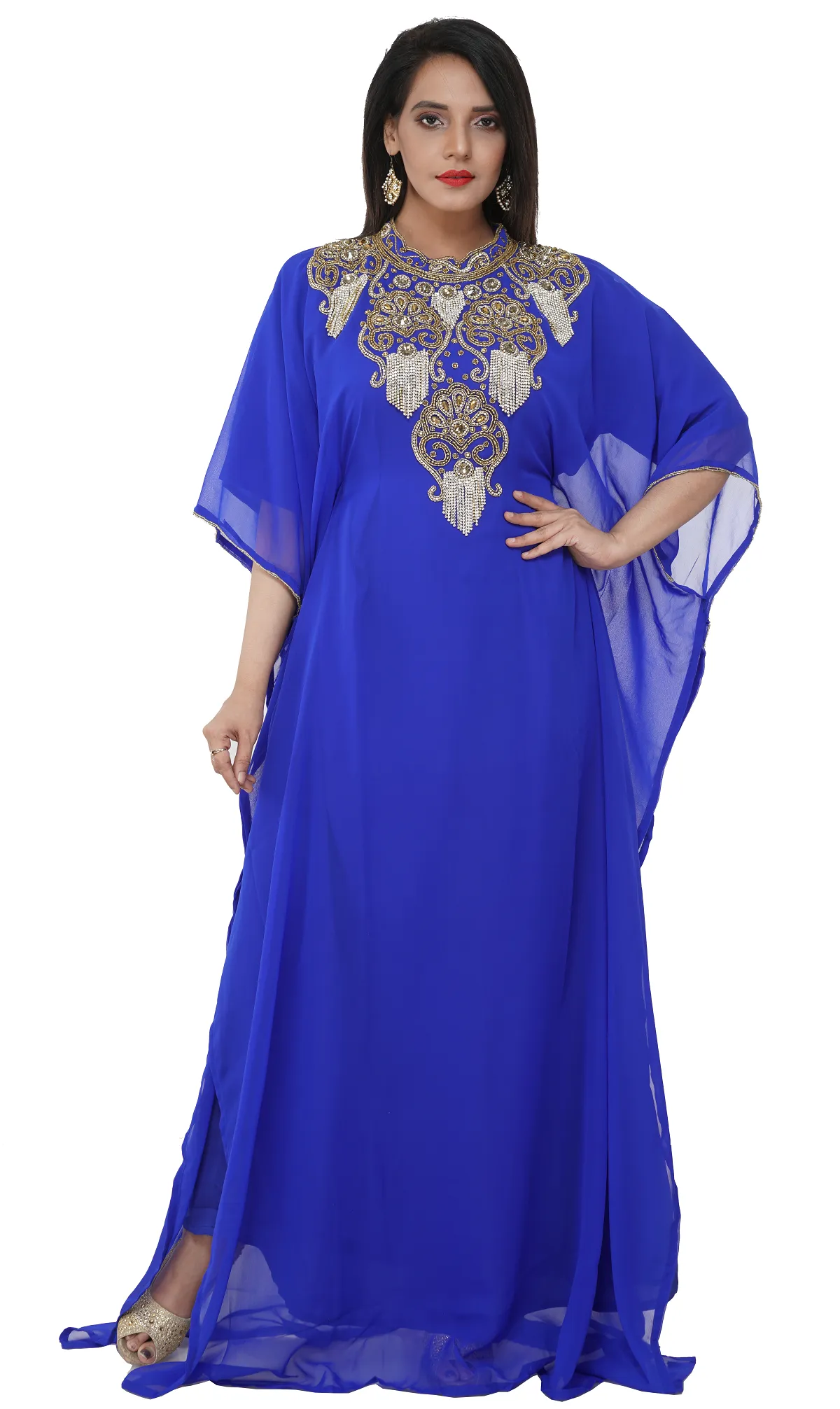 Embroidered Caftan Cocktail Party Gown