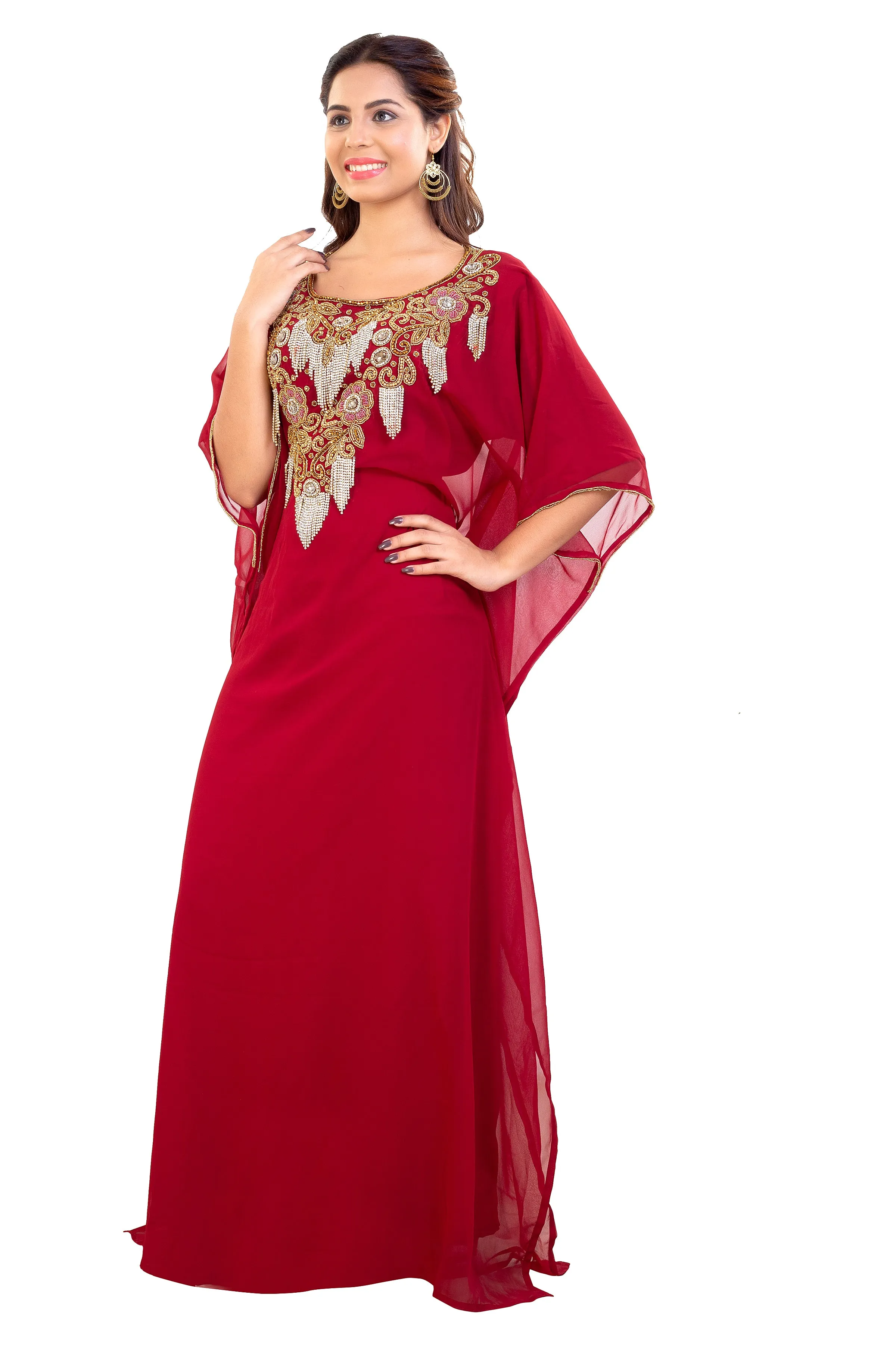 Embroidered Farasha Maxi Dress in Red