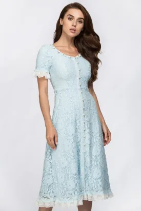 Enchanted Blue Embroidered Princess Midi Dress