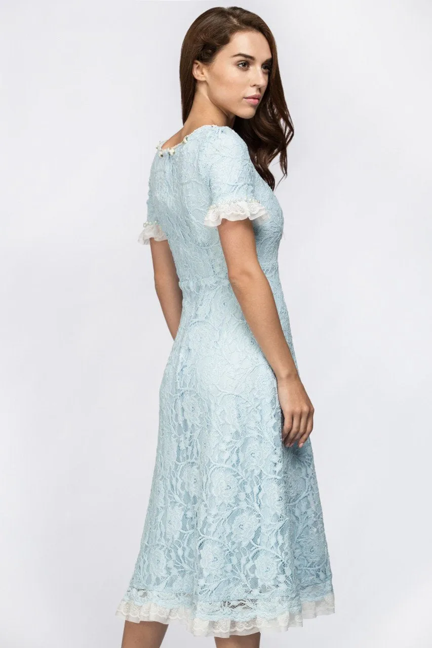 Enchanted Blue Embroidered Princess Midi Dress