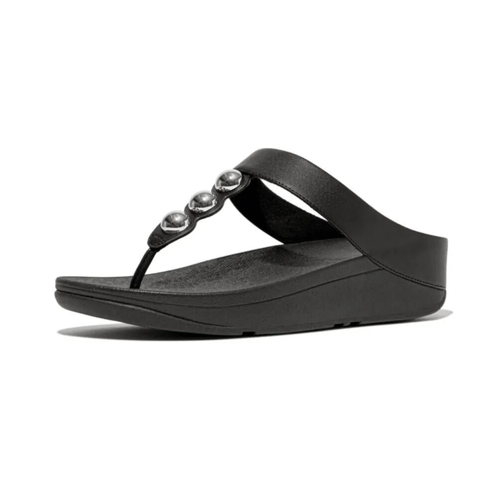 FitFlop Fino Mirror Dome Leather Sandals - Black