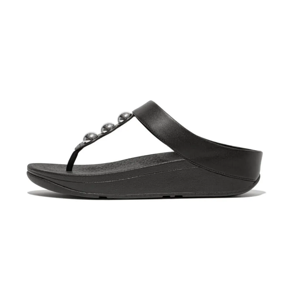 FitFlop Fino Mirror Dome Leather Sandals - Black