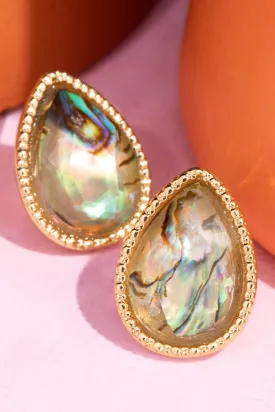 Glass Teardrop Stud Earrings- Abalone