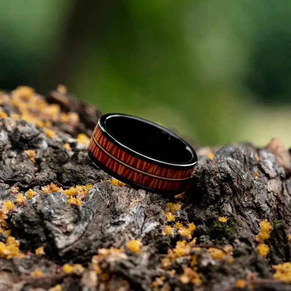 Handcrafted Titanium Wood Ring - Unique Handmade Jewelry