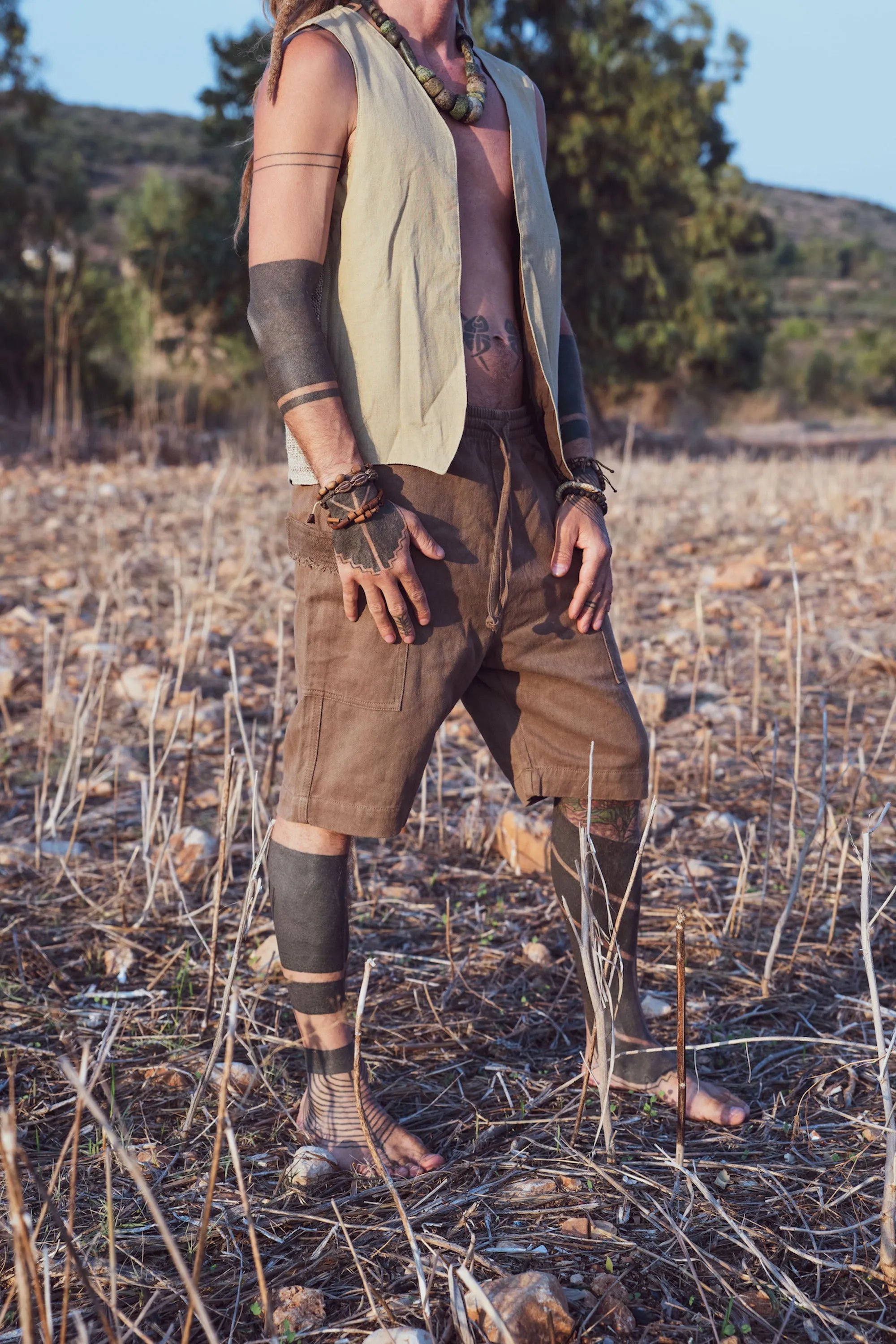 Hemp Short Pants ⫸ Herbal Dye Walnut Bark ⫸ Hemp Cotton