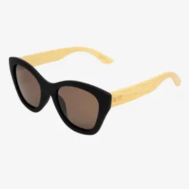 Hepburn Sunnies Black Frame Wood Arms