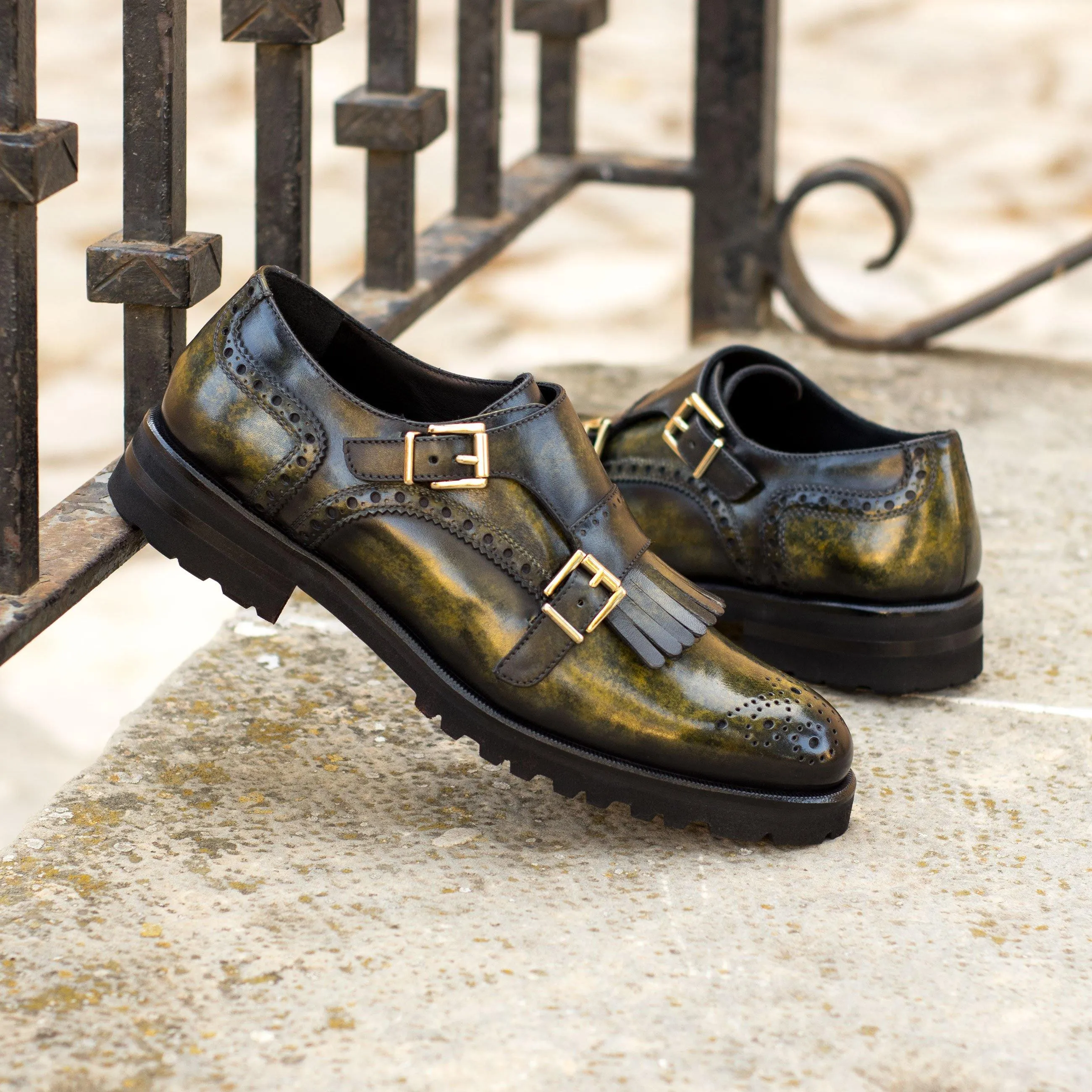 Juju Kiltie Patina unisex Monk Strap