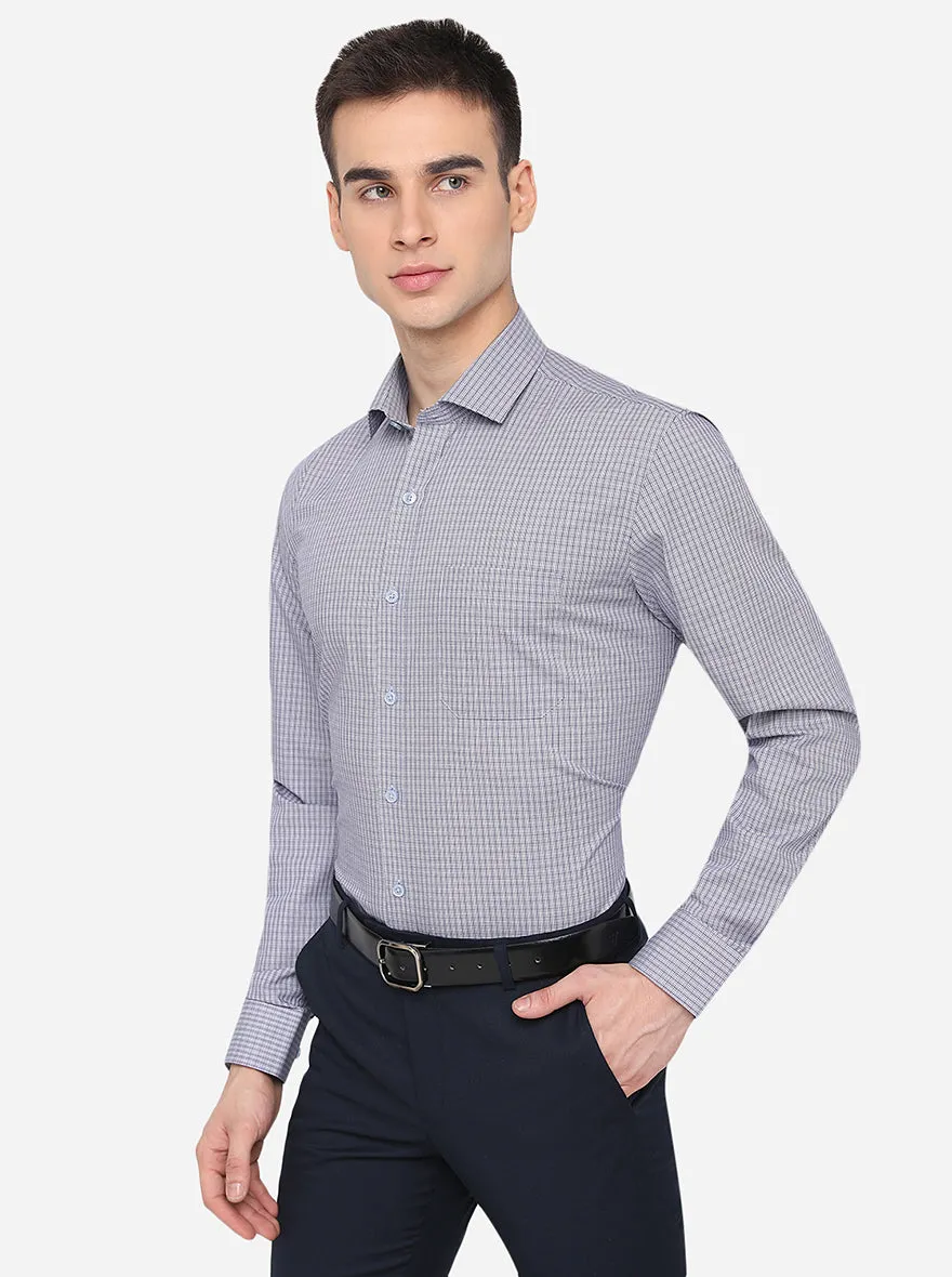 Light Blue Checked Regular Fit Formal Shirt | JadeBlue