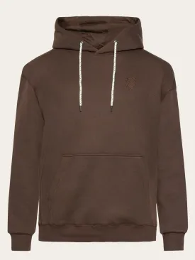 Loose fit hood kangaroo pocket sweat with embroidery at chest - Demitasse (brown)