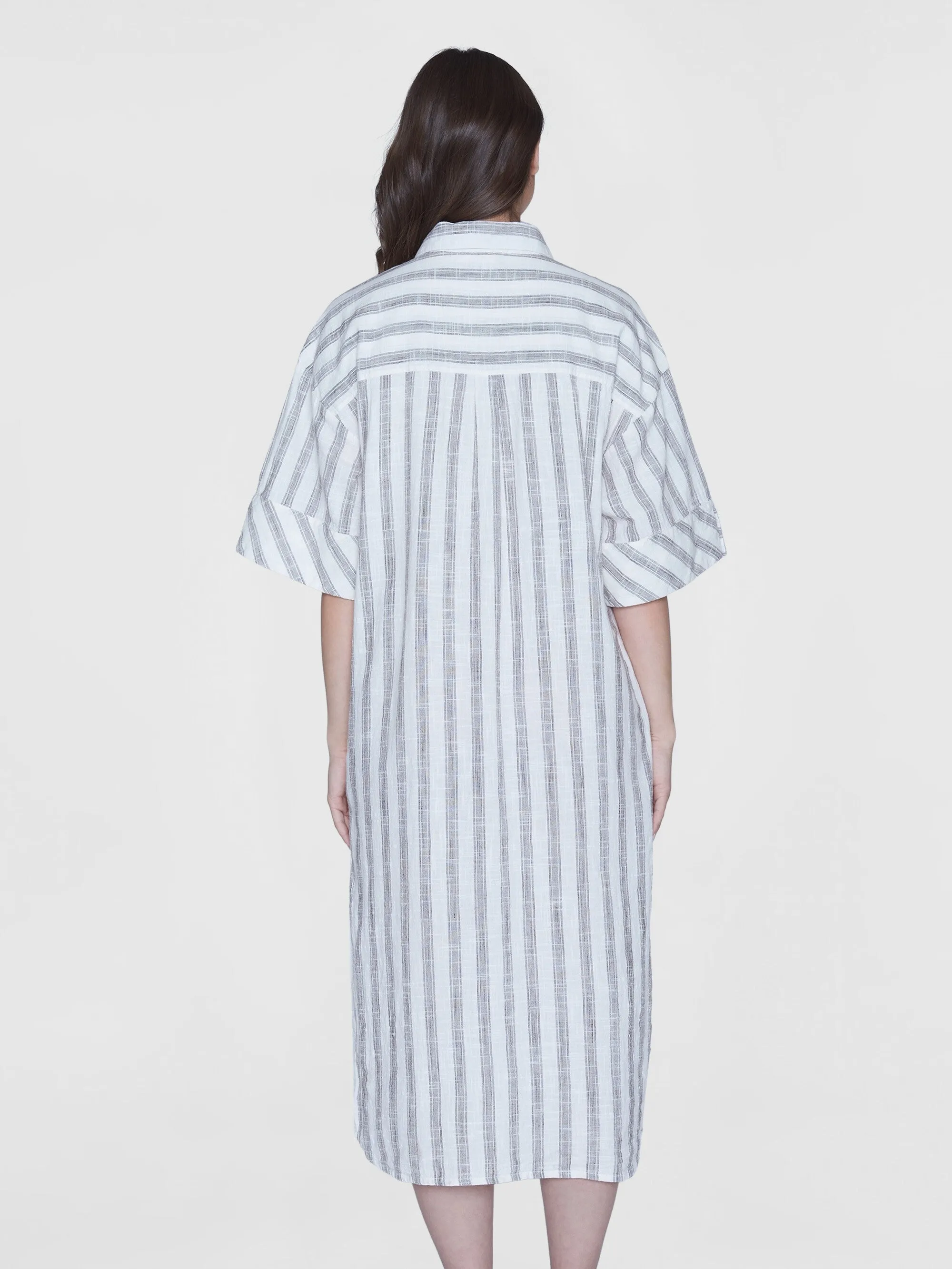 Loose multicolored stripe short sleeved shirt dress - GOTS/Vegan - Brown stripe