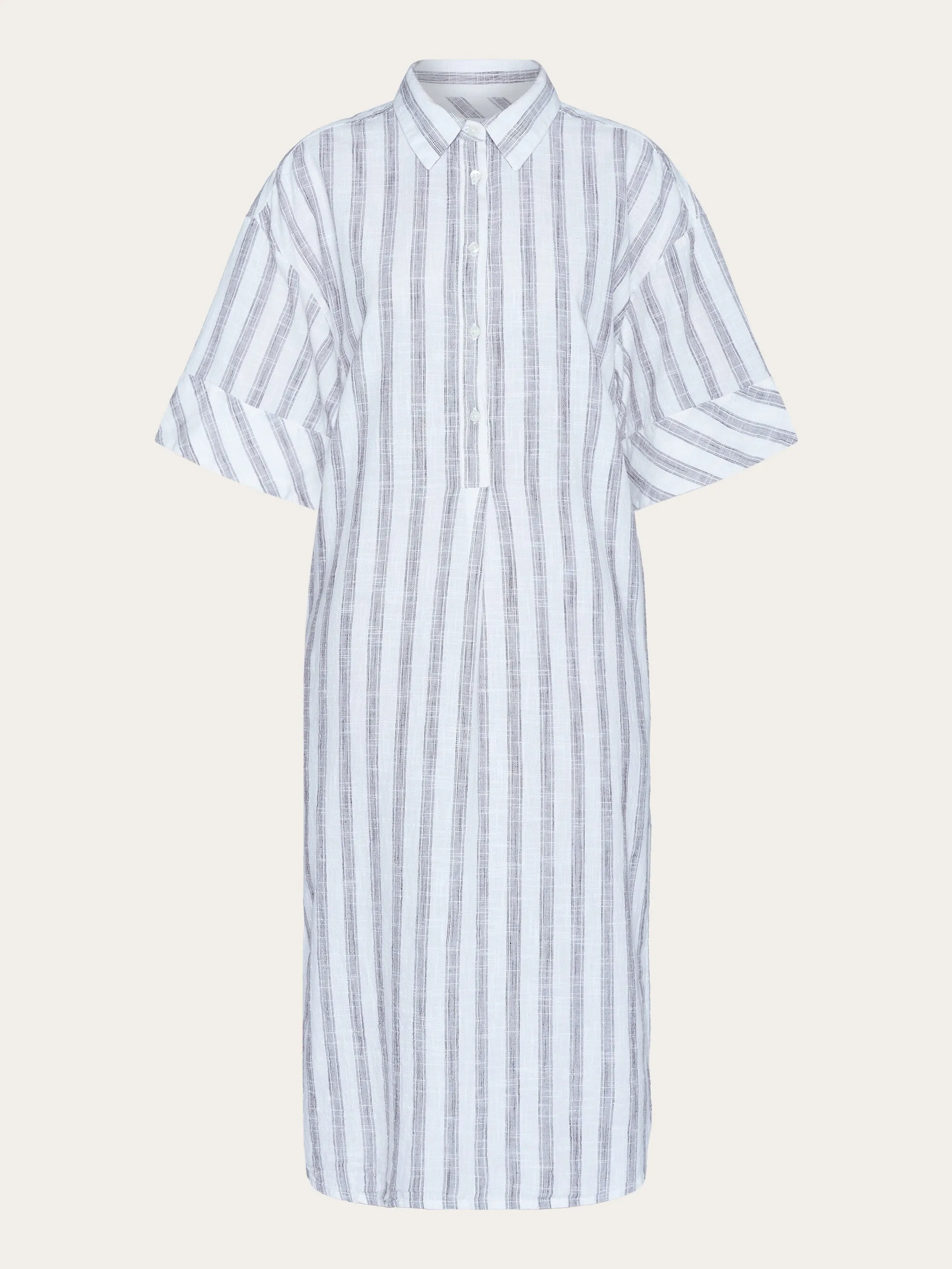 Loose multicolored stripe short sleeved shirt dress - GOTS/Vegan - Brown stripe