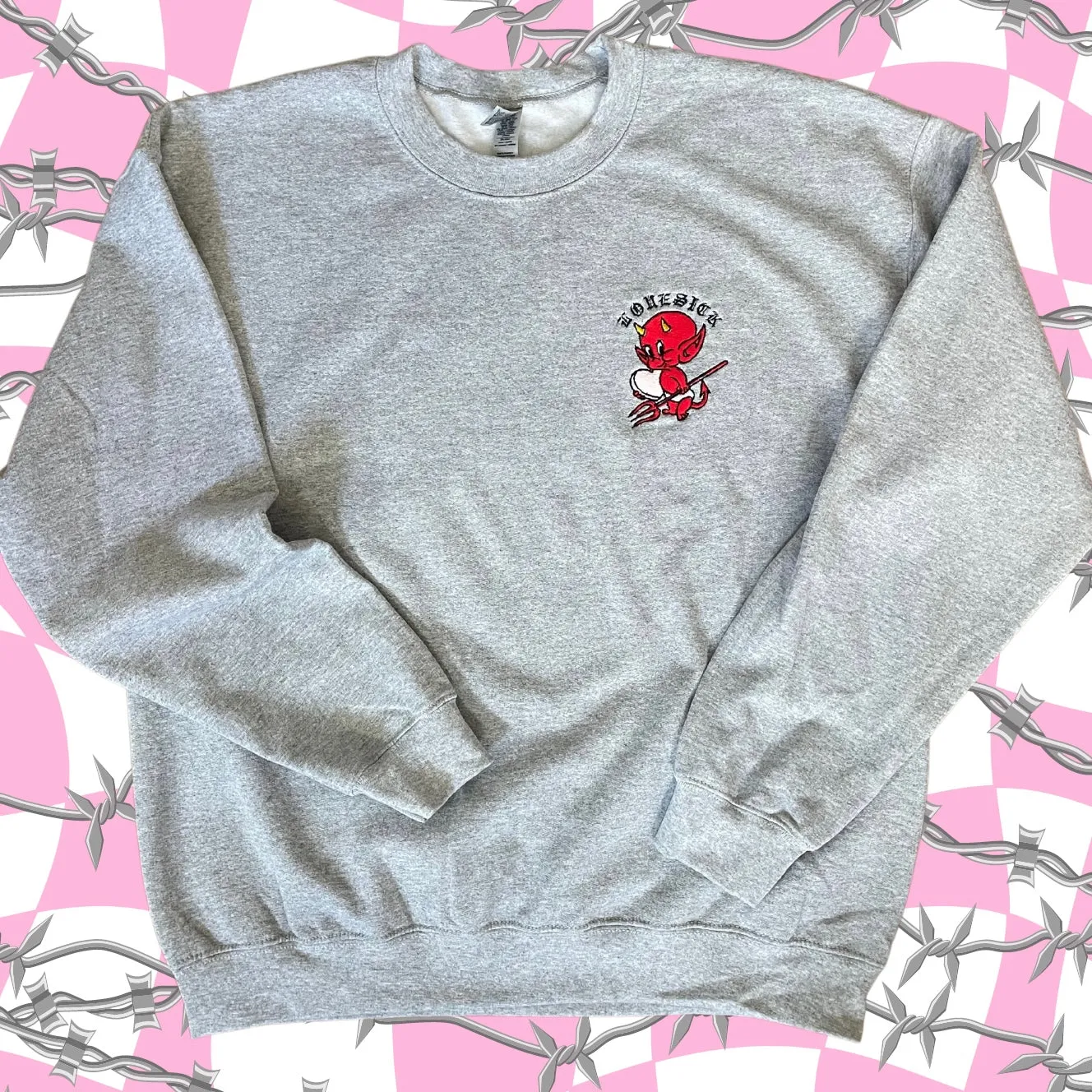 Lovesick Hot Stuff Devil Embroidered Crewneck Sweatshirt