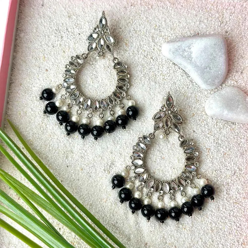 Manika Earrings (Silver Black)