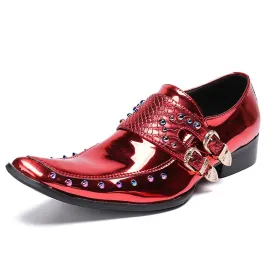 Men Slip On Red Monk Strap Oxford Shoes