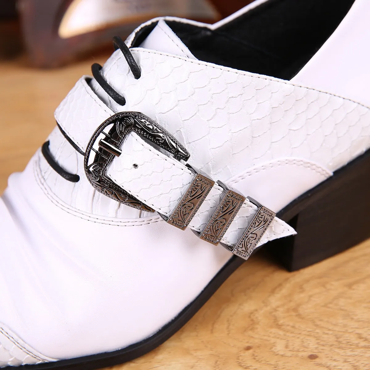 Men White Steel Toe Monk Strap Oxford Shoes