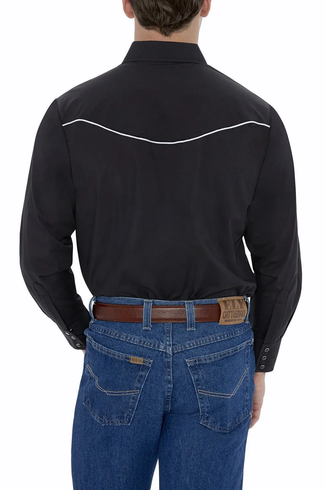 Men's Ely Cattleman Long Sleeve Western Snap Shirt with Eagle Embroidery