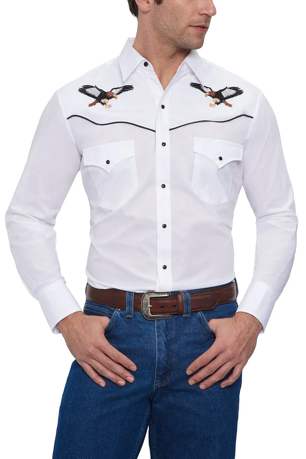 Men's Ely Cattleman Long Sleeve Western Snap Shirt with Eagle Embroidery