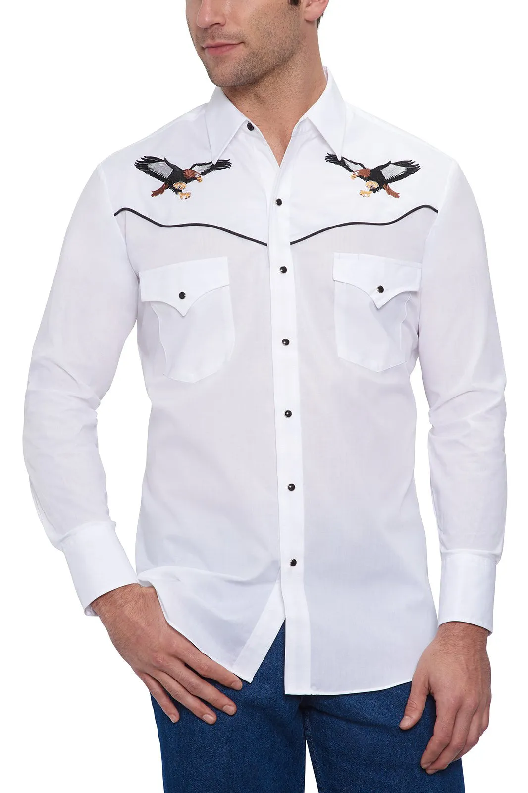 Men's Ely Cattleman Long Sleeve Western Snap Shirt with Eagle Embroidery