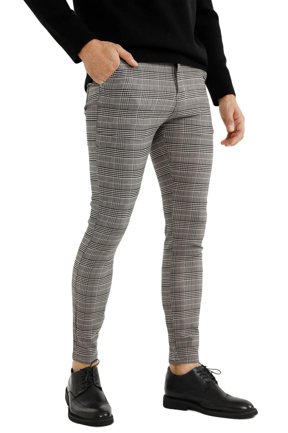 Mens Stretch Skinny Grid Pant