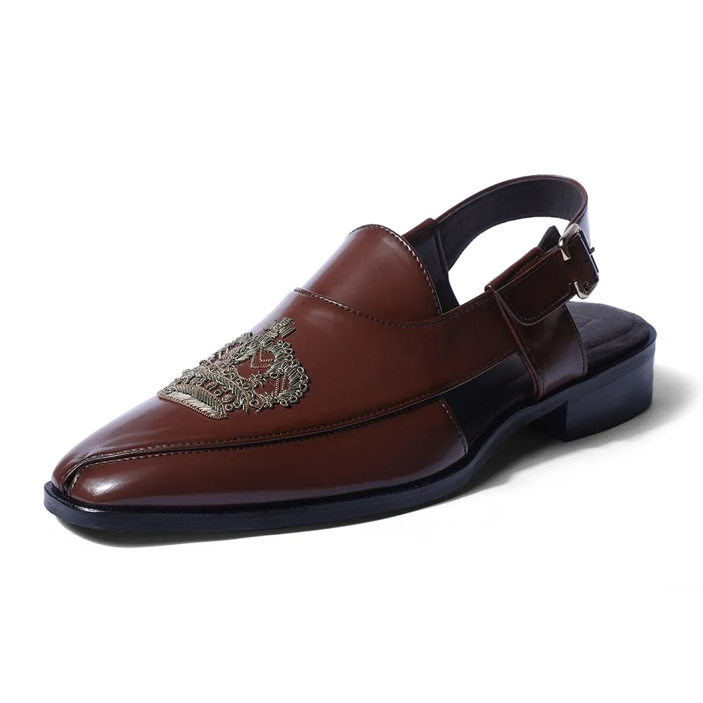 Mizhar - Pathani Tan Zardozi Sandal