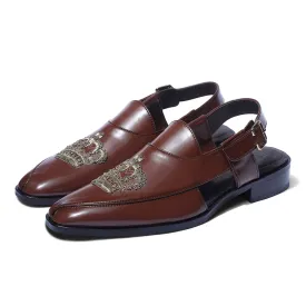 Mizhar - Pathani Tan Zardozi Sandal