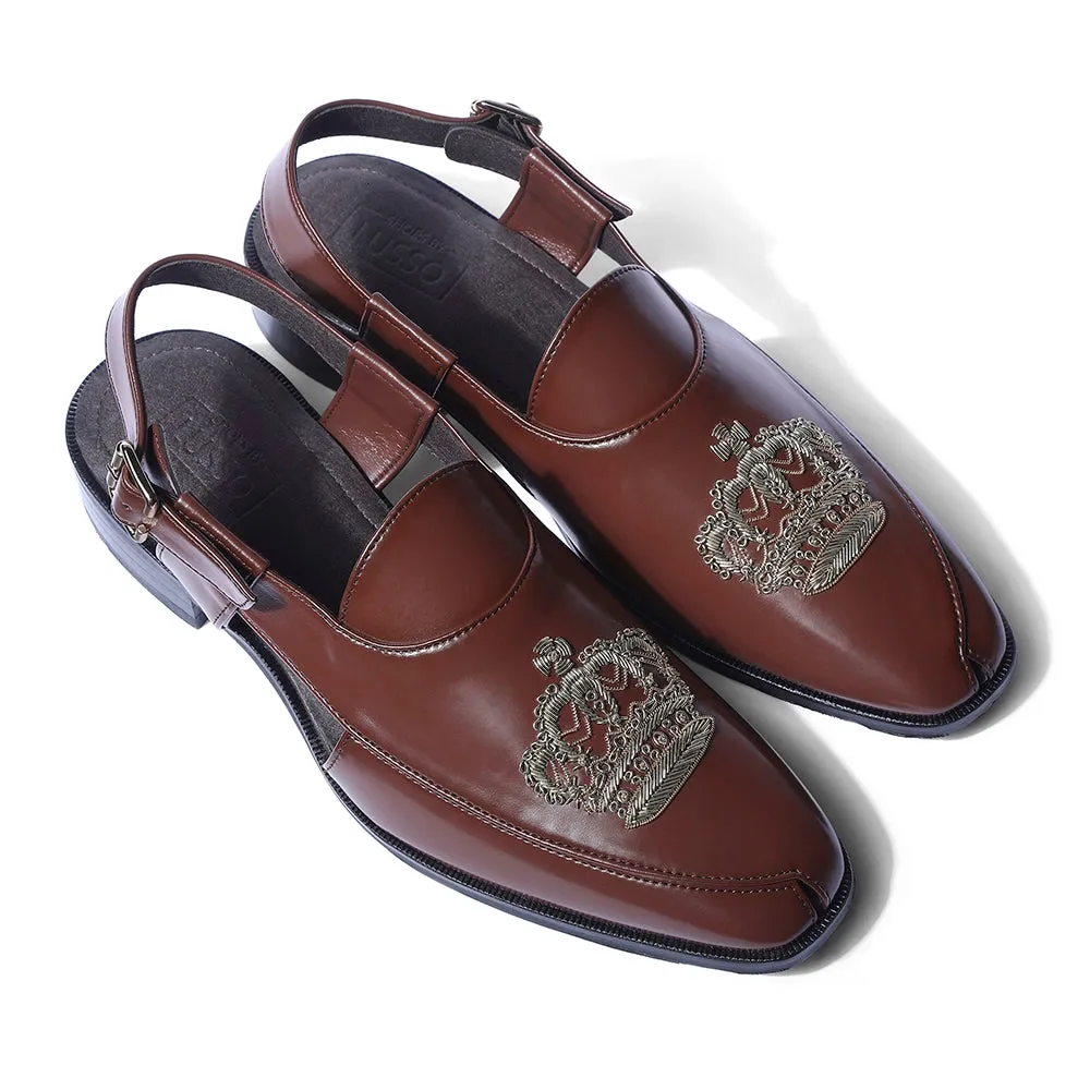 Mizhar - Pathani Tan Zardozi Sandal