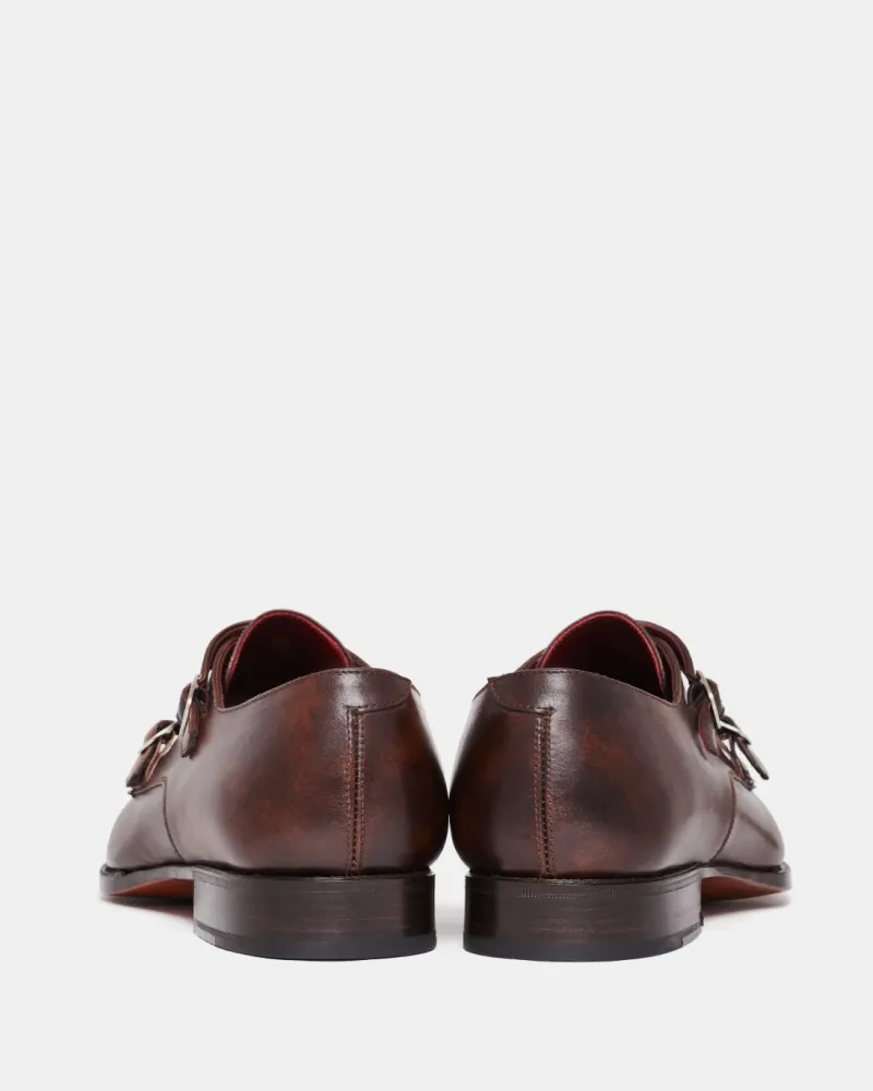 Museum Brown Leather Double Monk Strap Dress Shoe