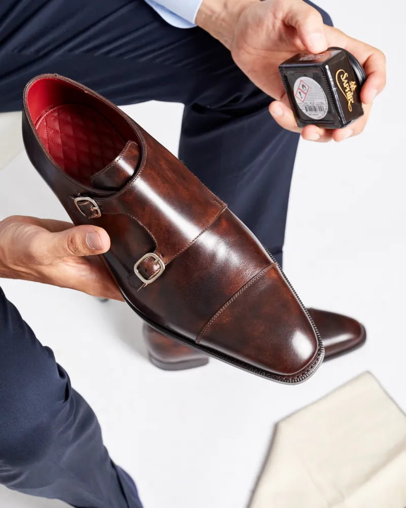 Museum Brown Leather Double Monk Strap Dress Shoe