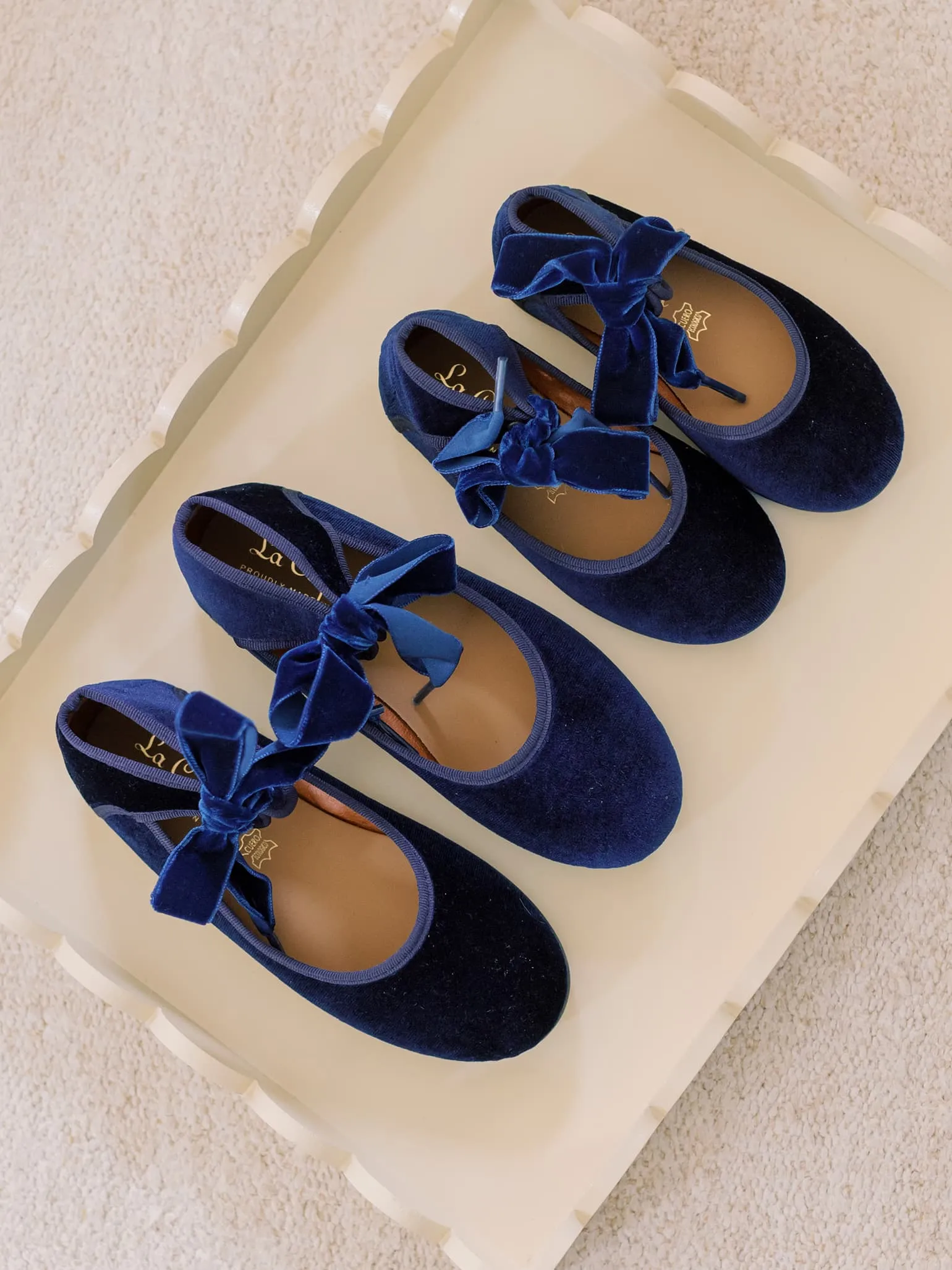 Navy Velvet Girl Bow Ballerina Shoes