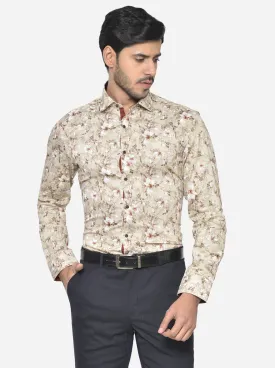 Nile Brown Printed Slim Fit Party Wear Shirt | Greenfibre