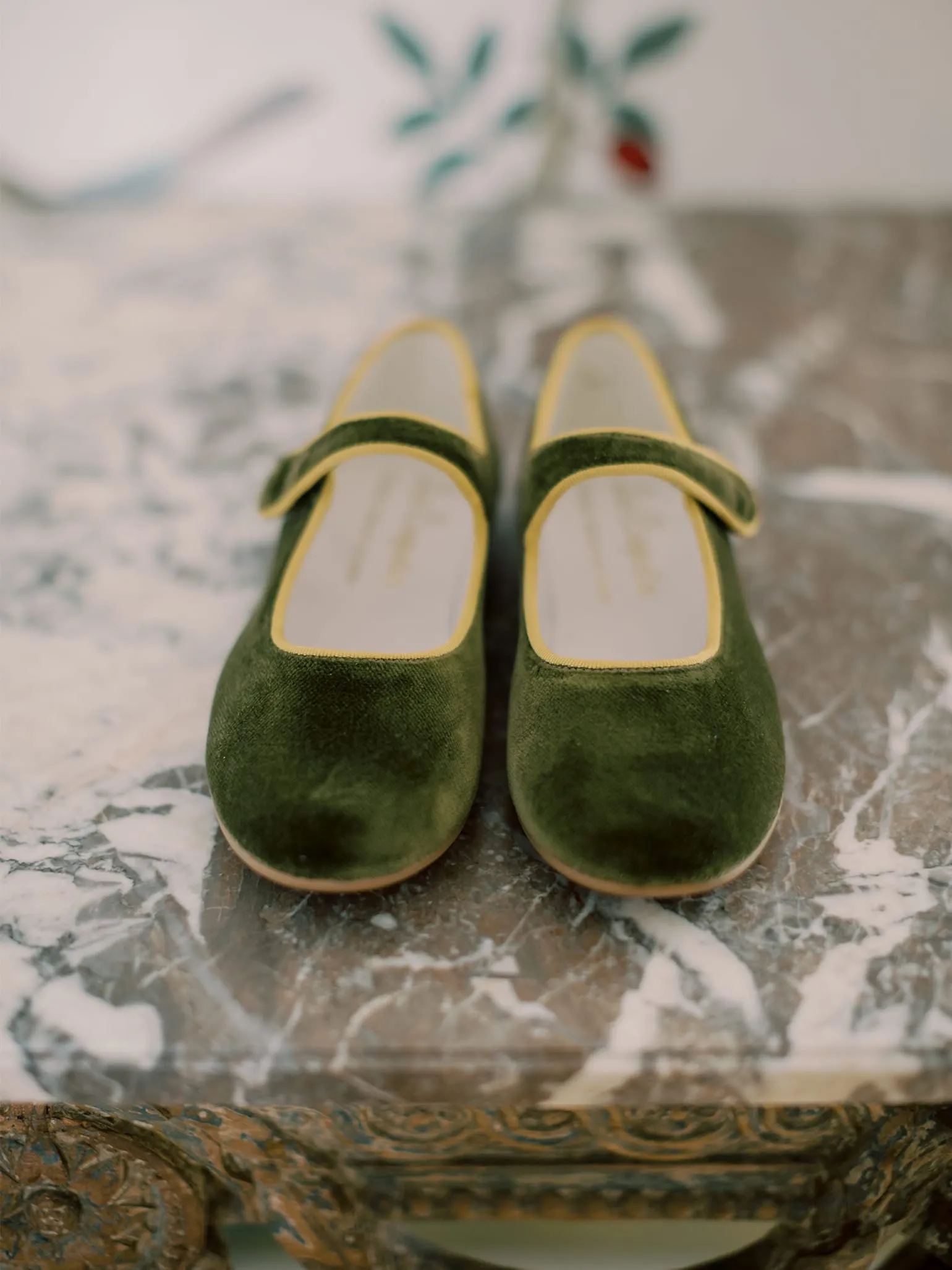 Olive Velvet Girl Mary Jane Shoes