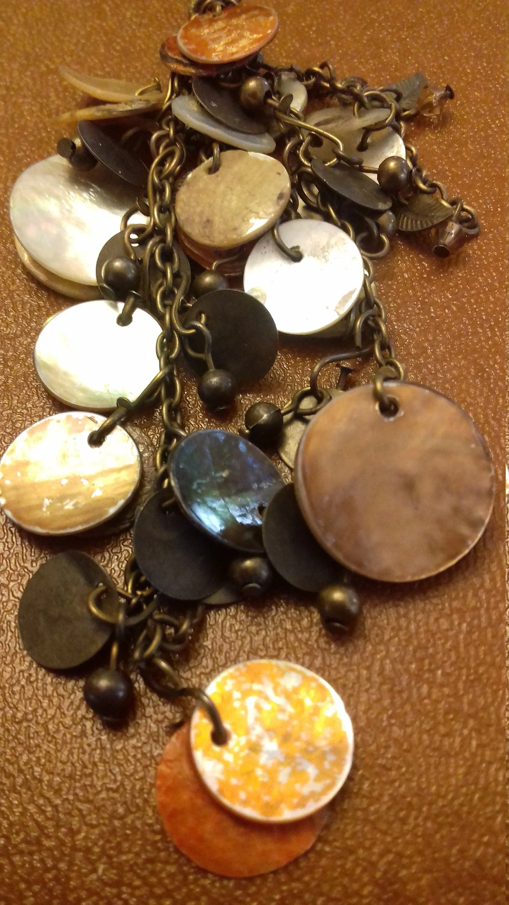 Orange, Bronze Shells, Beads, Leaves Key Ring