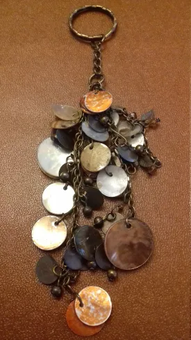 Orange, Bronze Shells, Beads, Leaves Key Ring