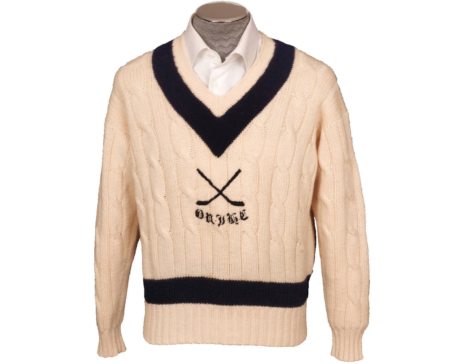 English Made White Pure Wool Oxford University Ice Hockey Club Sweater Cricket Style Mens Size 44 Large